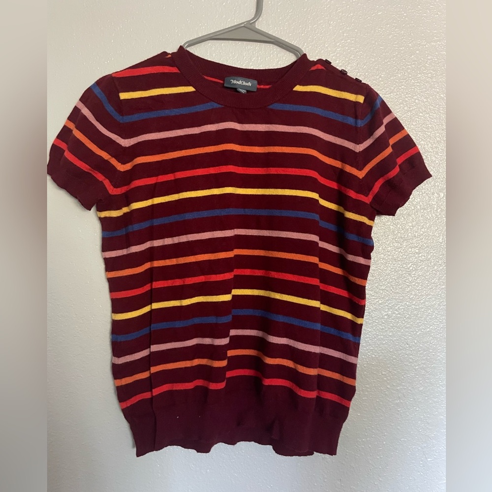 MODCLOTH BURGUNDY MULTICOLOR STRIPED SWEATER